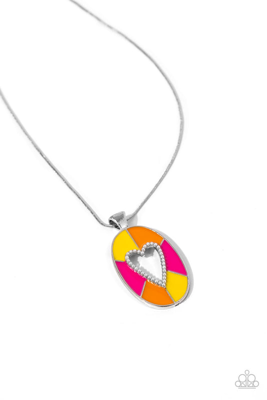 Airy Affection - Multi Colored Oval Pendant/Heart Cut-Out Paparazzi Necklace & matching earrings