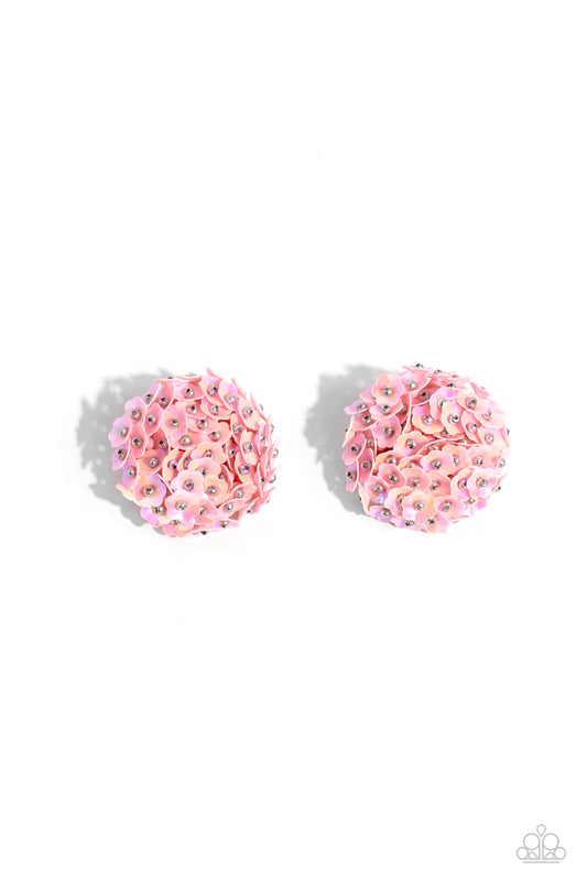 Corsage Character - Pink Iridescent Flower Bouquet-Inspired  Paparazzi Earrings