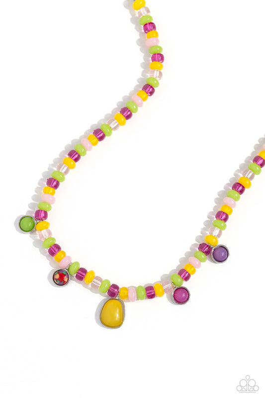 Colorfully California - Yellow, Pink, & Green Beaded Paparazzi Necklace & matching earrings
