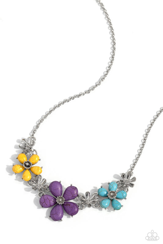 Growing Garland - Purple, Turquoise, Yellow 3-D Flowers Paparazzi Necklace & matching earrings