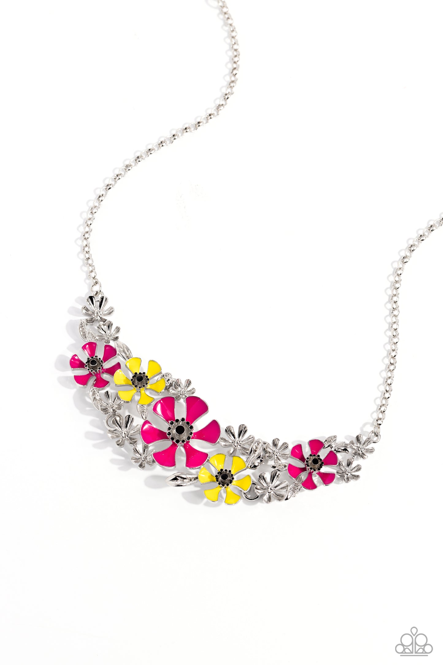 Blooming Practice - Pink/Yellow/Silver Flowers Paparazzi Necklace & matching earrings