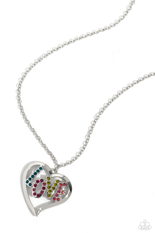 Loving Landmark - Multi Color Rhinestone "LOVE" Heart Pendant Paparazzi Necklace & matching earrings