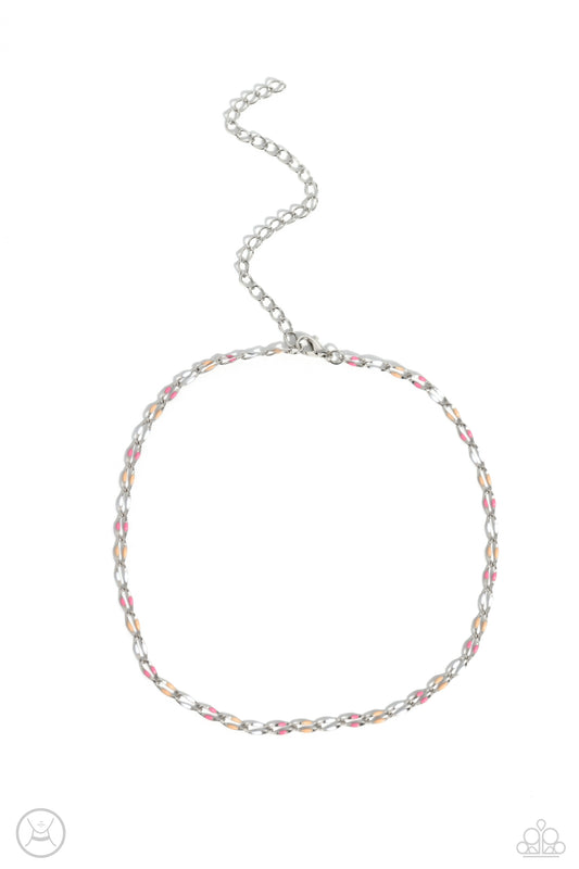 Admirable Accents - Pink/White/Peach Accent Paparazzi Choker Necklace & matching earrings