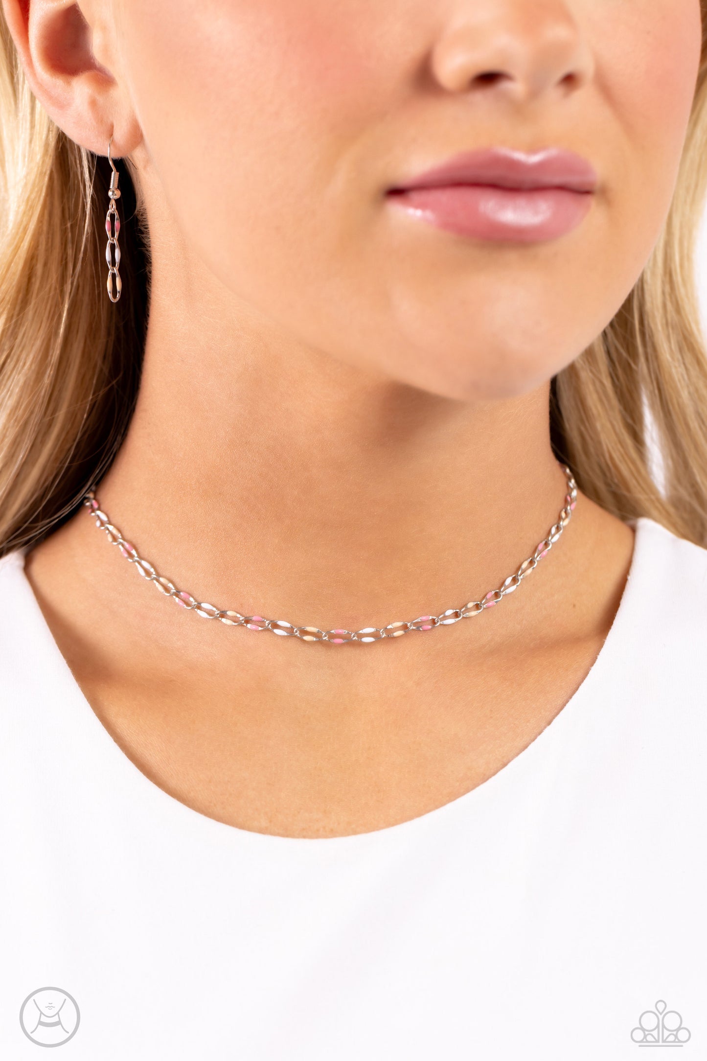 Admirable Accents - Pink/White/Peach Accent Paparazzi Choker Necklace & matching earrings