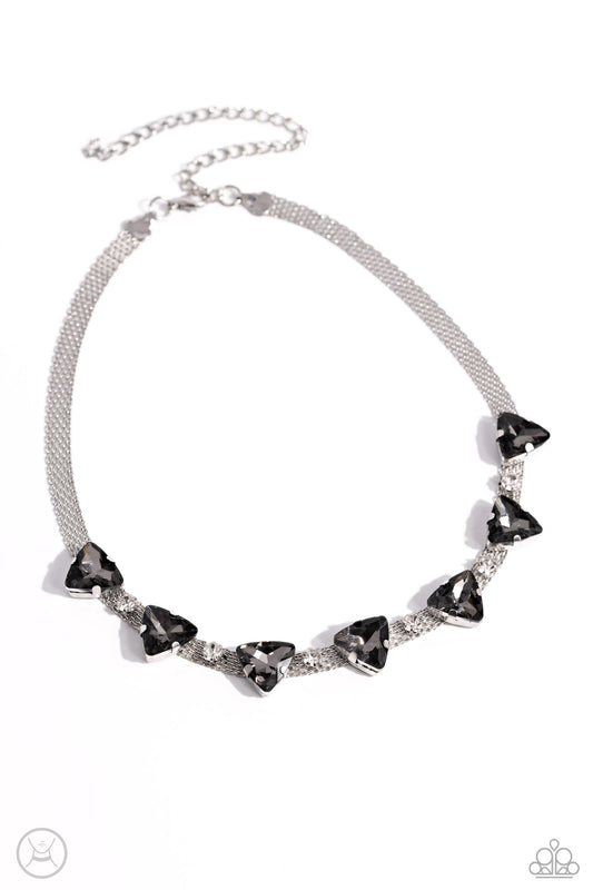 Strands of Sass - Silver Dainty Chains/Smoky Triangular Gems Paparazzi Necklace & matching earrings