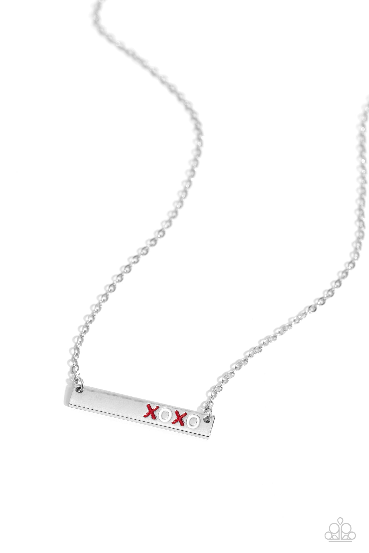 XOXO Season - Red/White "XOXO" Stamped Pendant Paparazzi Necklace & matching earrings