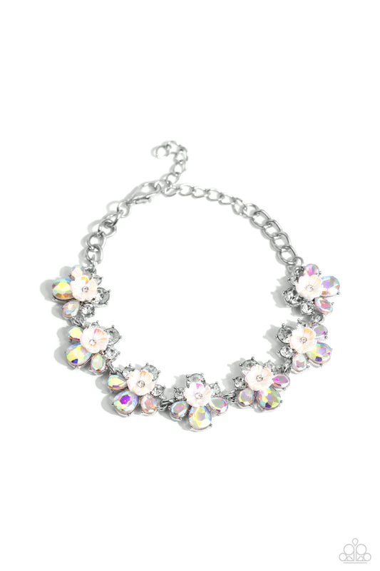 Floral Frenzy - White Flower Centers/Iridescent Petals Paparazzi Adjustable Bracelet