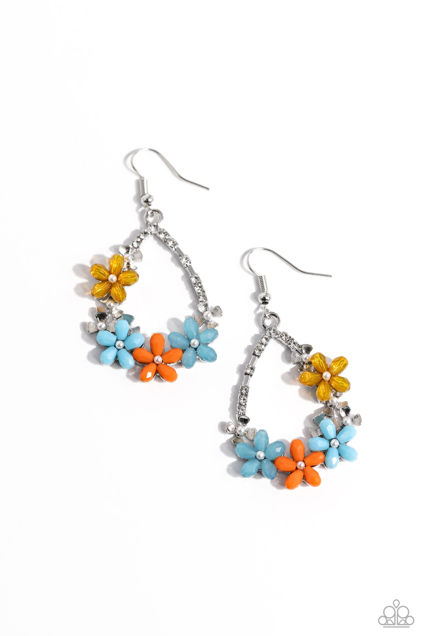 Boisterous Blooms - Multi Colored Flowers/Silver Teardrop Paparazzi Earrings