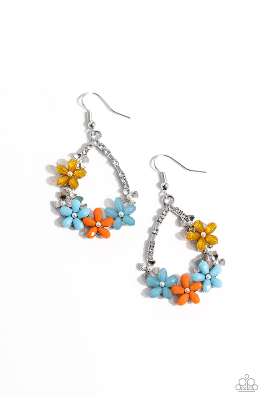 Boisterous Blooms - Multi Colored Flowers/Silver Teardrop Paparazzi Earrings
