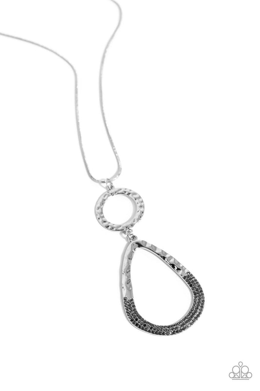 Focused Fashion - Silver Hammered Teardrop/Hematite Rhinestones Pendant Paparazzi Necklace & matching earrings