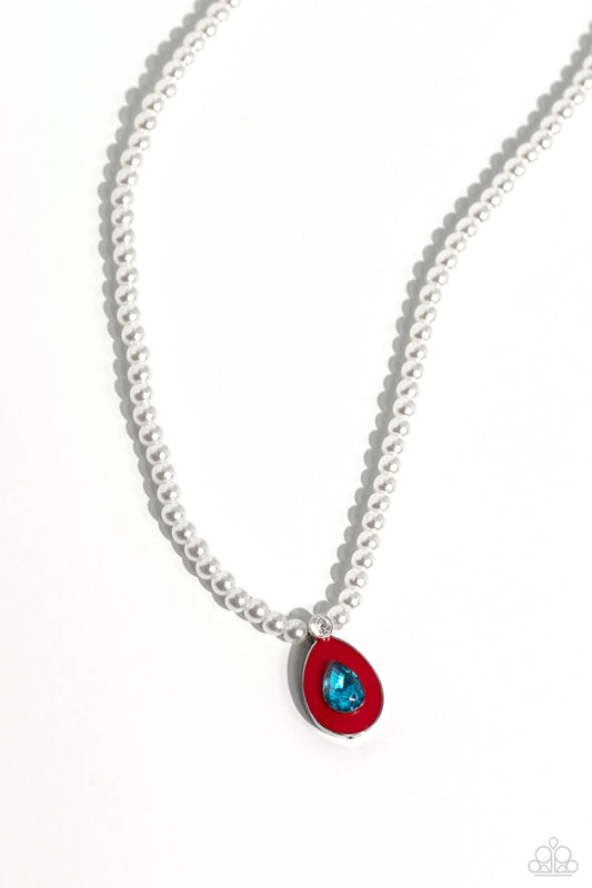 PEARL-demonium - Red/Blue Pendant Paparazzi Necklace & matching earrings