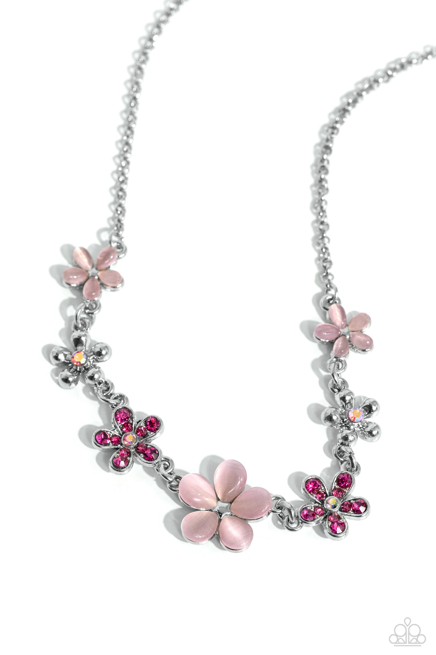 Spring Showcase - Pink Cat's Eye Stone Flower Paparazzi Necklace & matching earrings