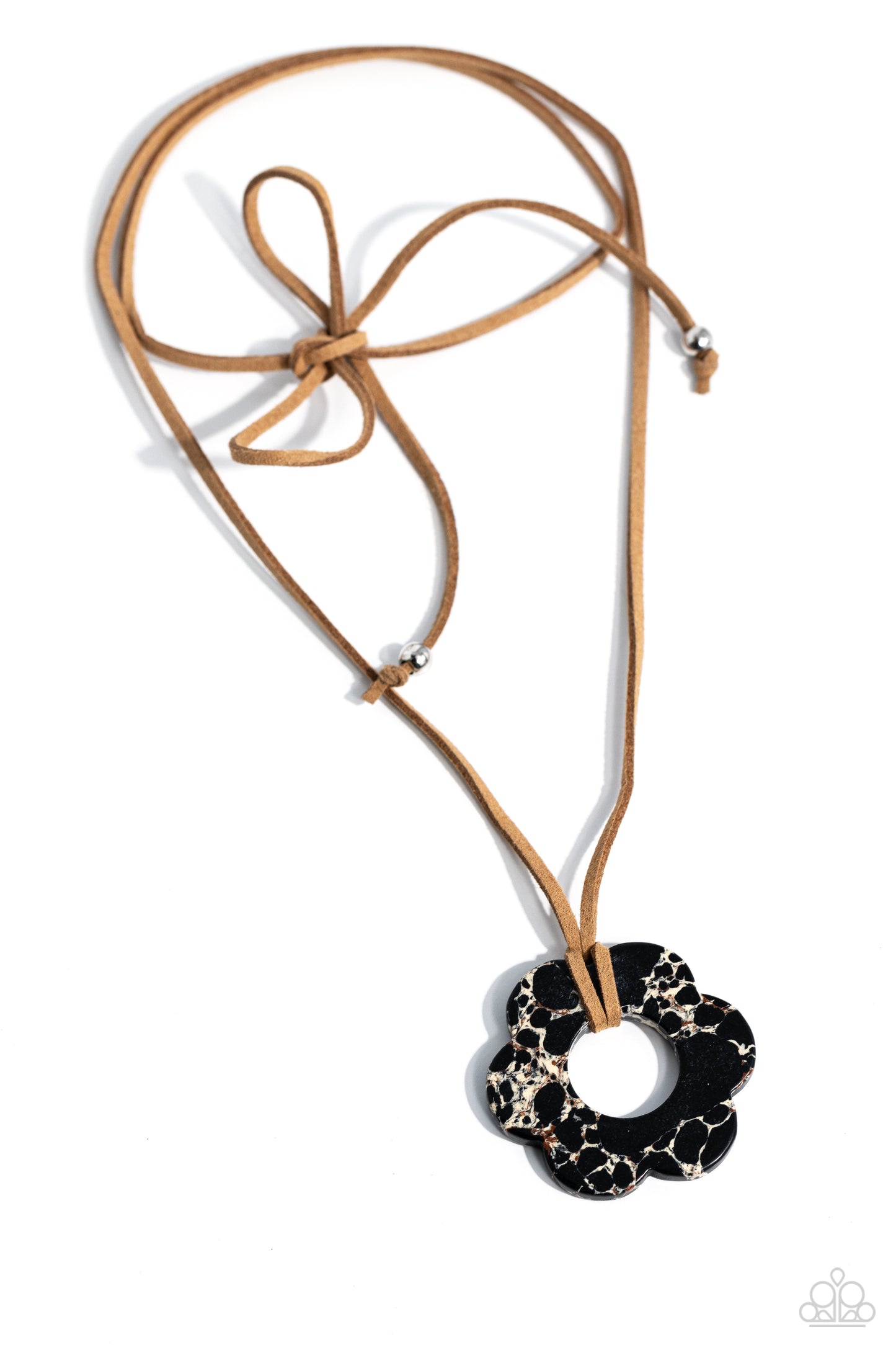Tied Triumph - Black/Brown/White Flower Pendant Paparazzi Necklace & matching earrings