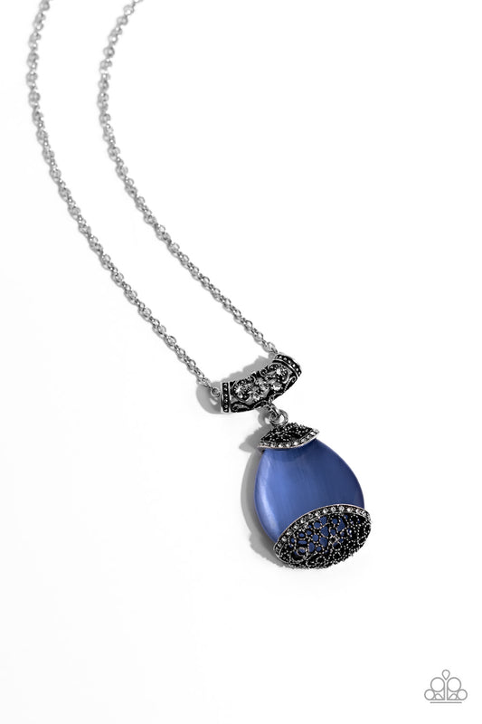 Hypnotic Headliner - Blue Cat's Eye Teardrop Pendant Paparazzi Necklace & matching earrings