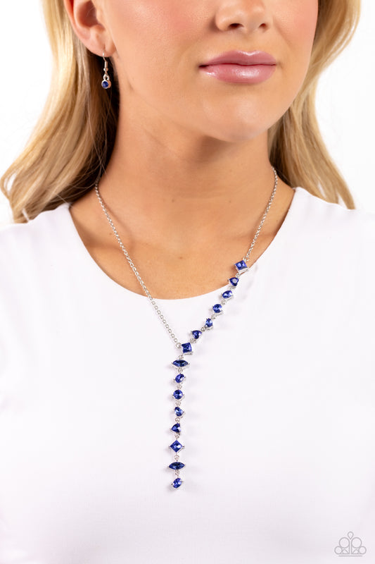 Diagonal Daydream - Blue Cascading Gems Paparazzi Necklace & matching earrings