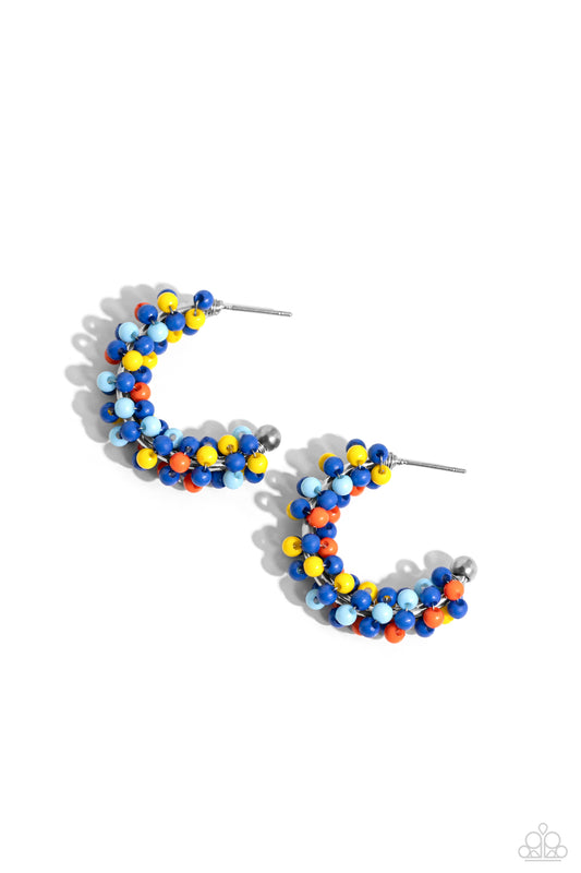 Balloon Backdrop - Blue, Yellow, Light Blue, Orange Seed Bead Paparazzi Hoop Earrings