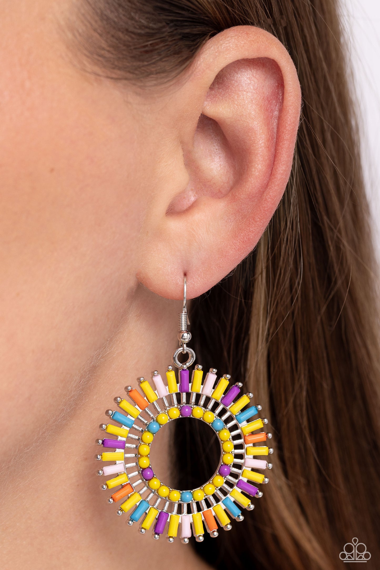 Ferris Wheel Finale - Yellow, Pink, Purple, Orange, & Turquoise Beaded Paparazzi Earrings