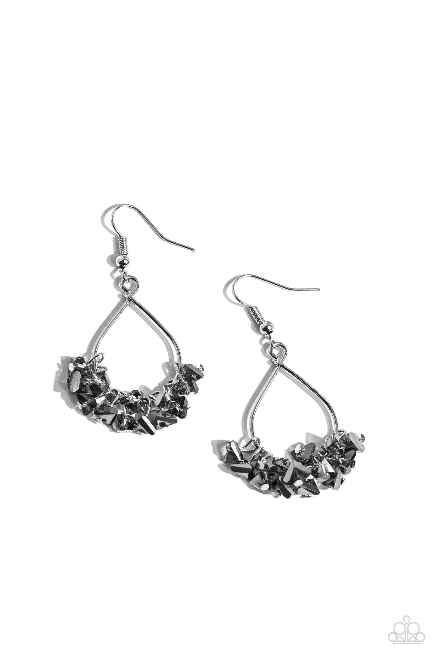 Charm of the Century - Silver Smoky Beads/Chiseled Hematite Paparazzi Earrings