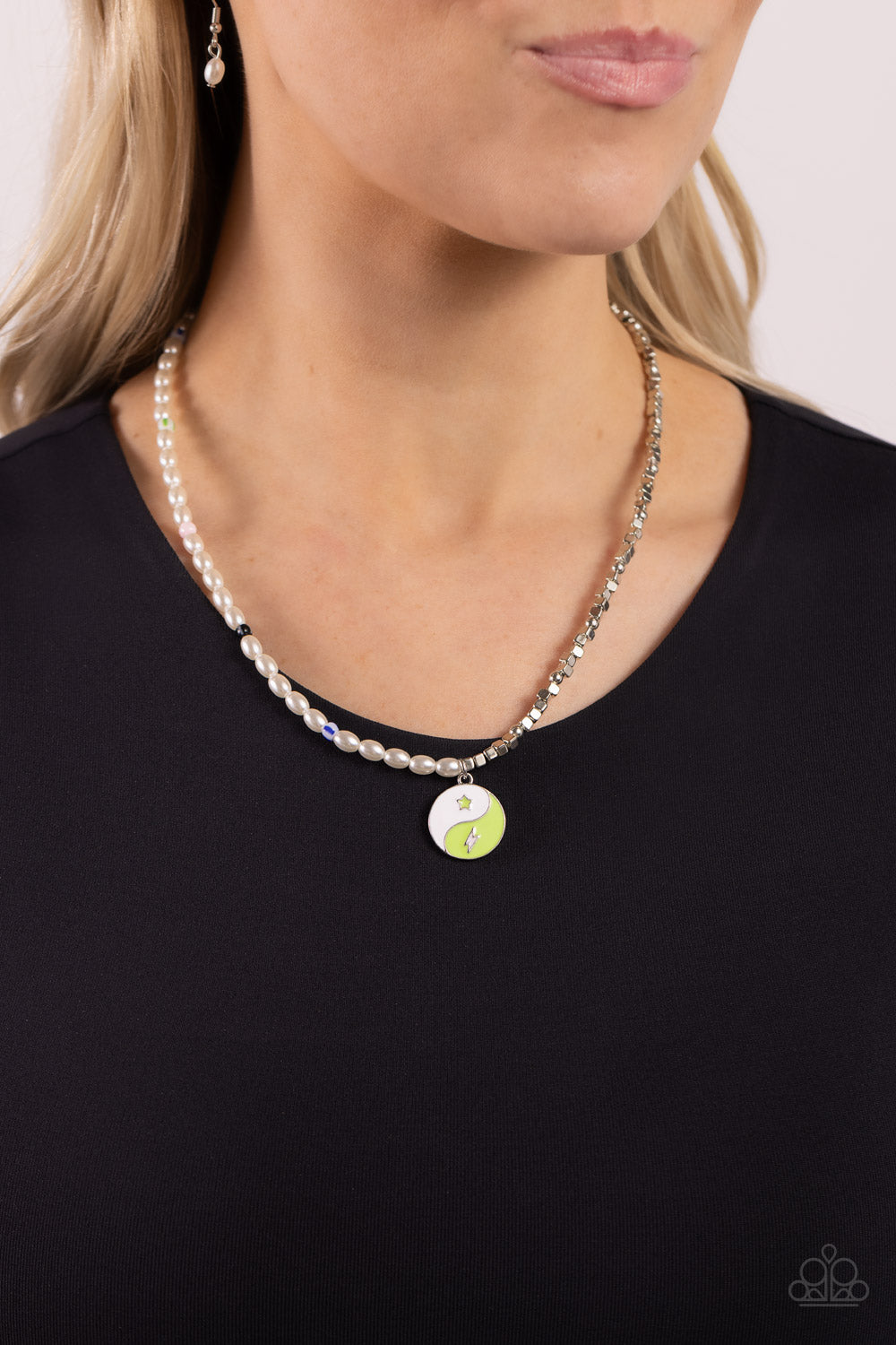 Youthful Yin and Yang - Green Yin-Yang Charm Paparazzi Necklace & matching earrings