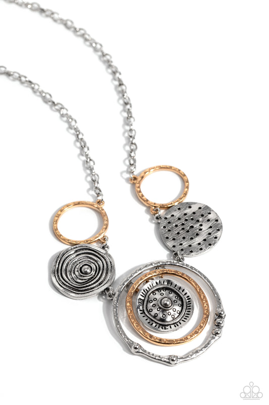 Mysterious Masterpiece - Silver/Gold Hammered Studded Discs Paparazzi Necklace & matching earrings