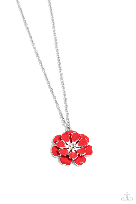 Beyond Blooming - Red/White Flower Pendant Paparazzi Necklace & matching earrings