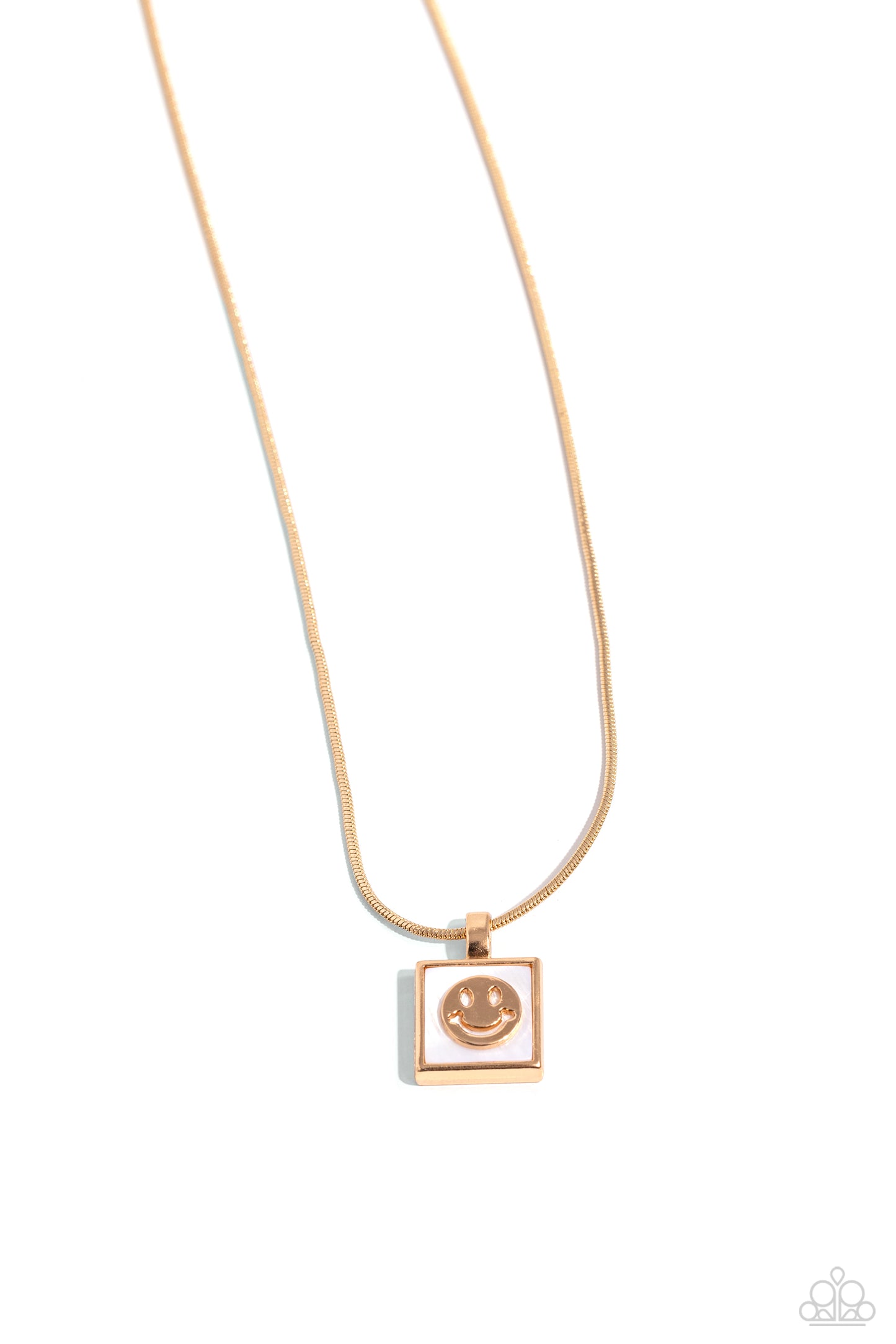 Smiley Season - Gold Smily Face/White Shell Pendant Paparazzi Necklace & matching earrings