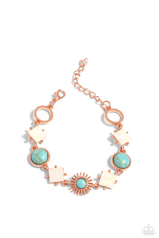 Sunburst Splendor - Copper Sunbursts/Turquoise Stones/White Shells Paparazzi Adjustable Bracelet