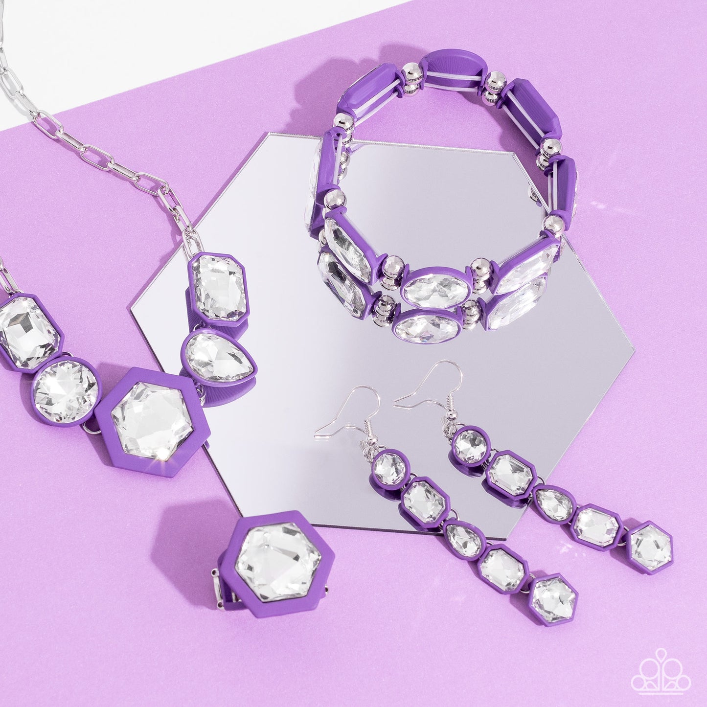 Developing Dignity - Purple Frames/White Gems Paparazzi Earrings