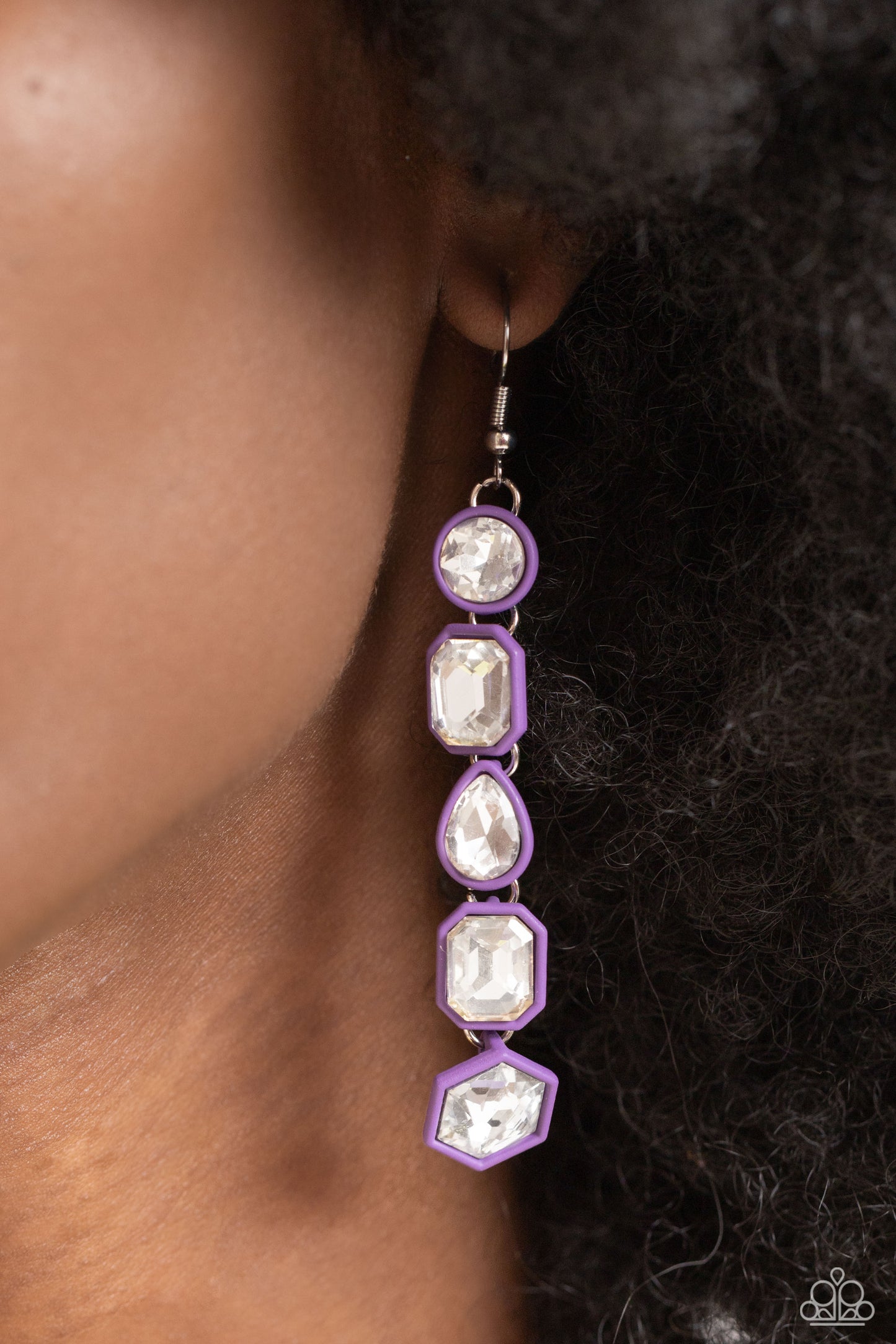 Developing Dignity - Purple Frames/White Gems Paparazzi Earrings