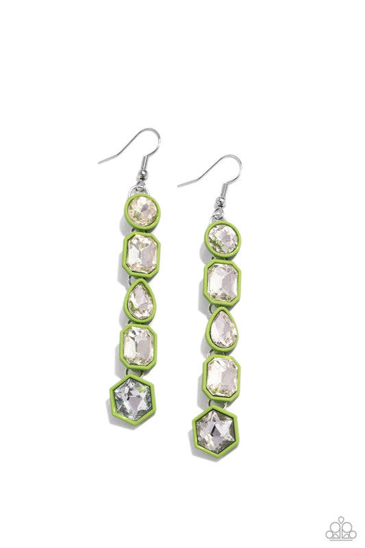 Developing Dignity - Green Frames & White Gems Paparazzi Earrings