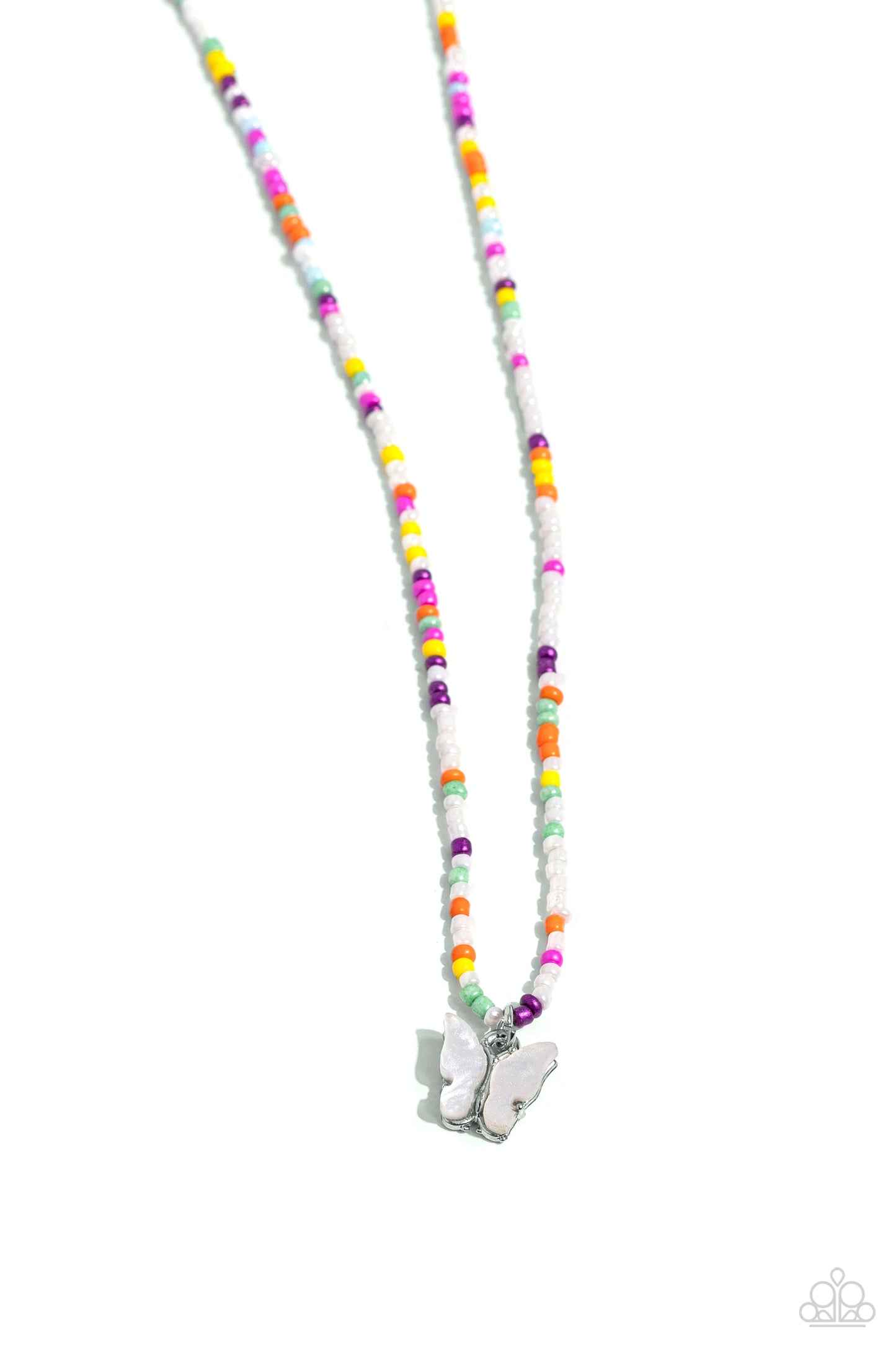 Soaring Shell - White Shell Butterfly/Multicolored Seed Beads Paparazzi Necklace & matching earrings