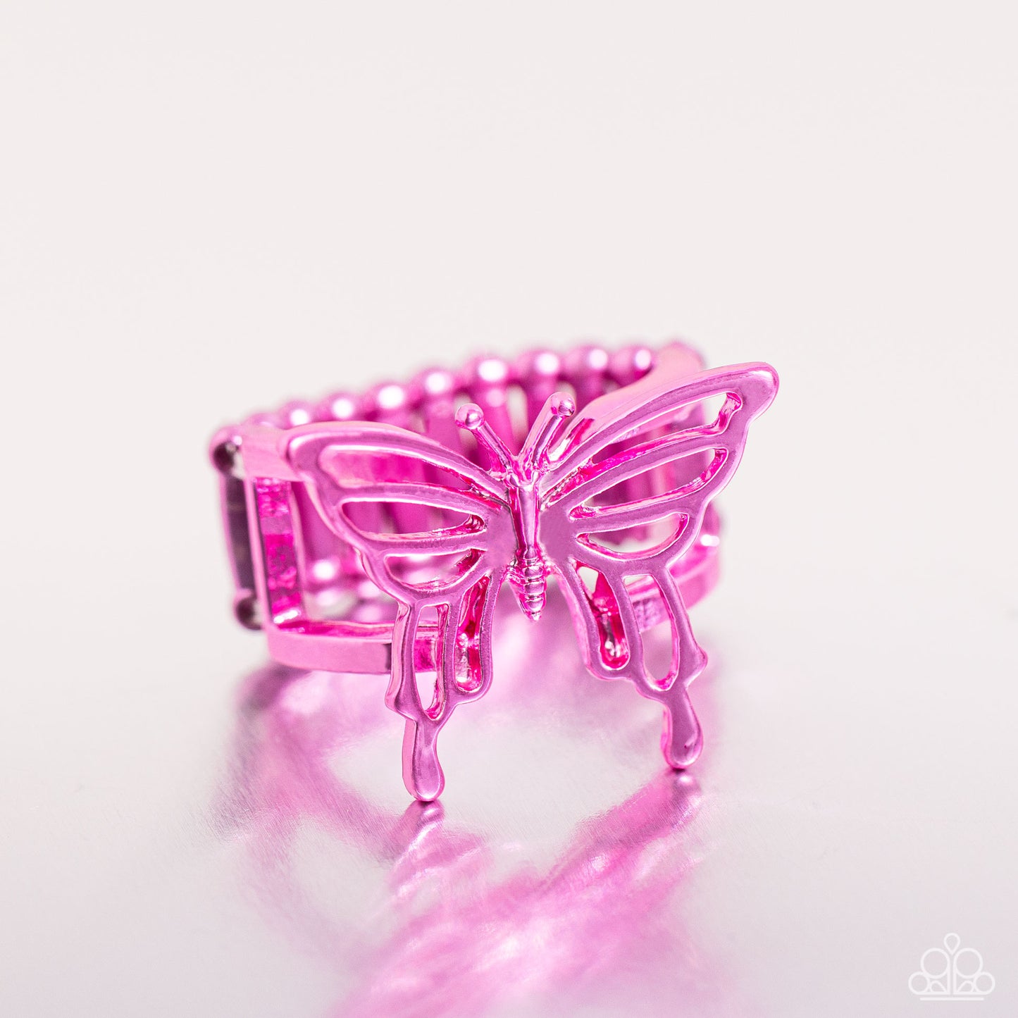 Playfully Polished - Pink Metallic Butterfly Paparazzi Ring