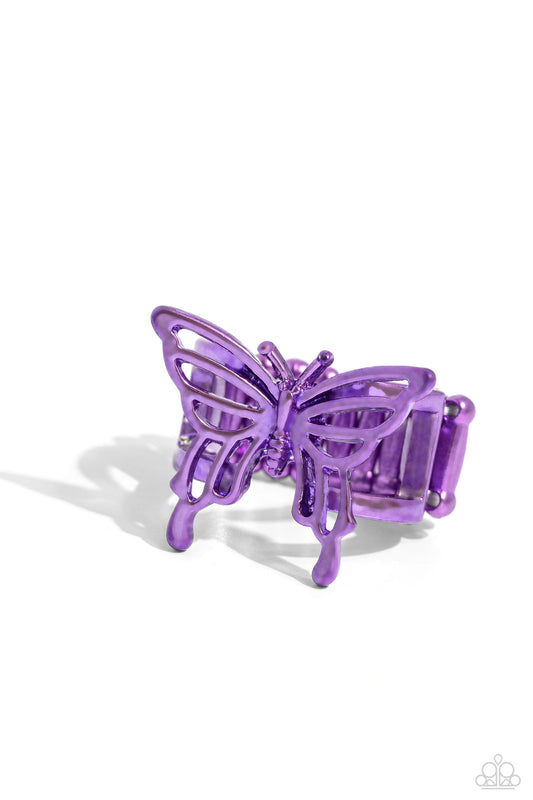 Playfully Polished - Purple Metallic Butterfly Paparazzi Ring