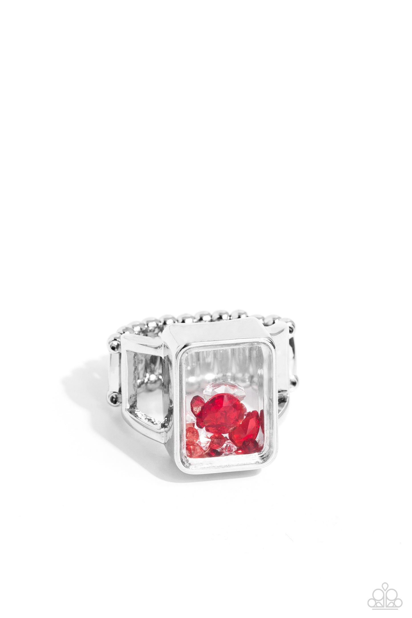 Encased Envy - Red/White Encased Gems & Rhinestones Paparazzi Ring