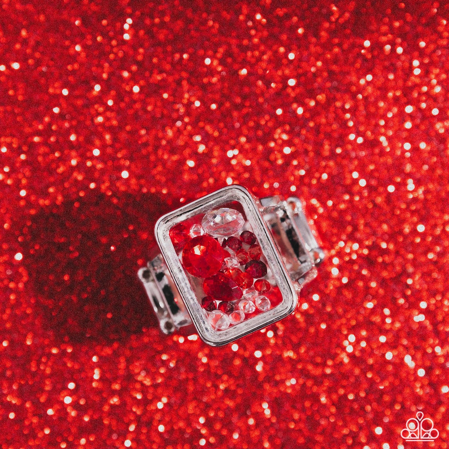 Encased Envy - Red/White Encased Gems & Rhinestones Paparazzi Ring