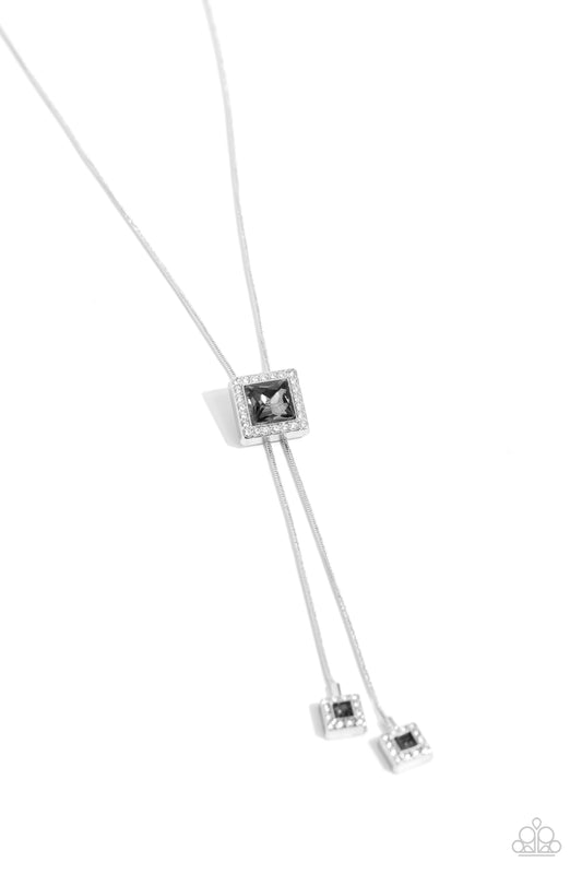 I Solemnly SQUARE - Silver Fitting/Smoky Gem Adjustable Pendant Paparazzi Necklace & matching earrings