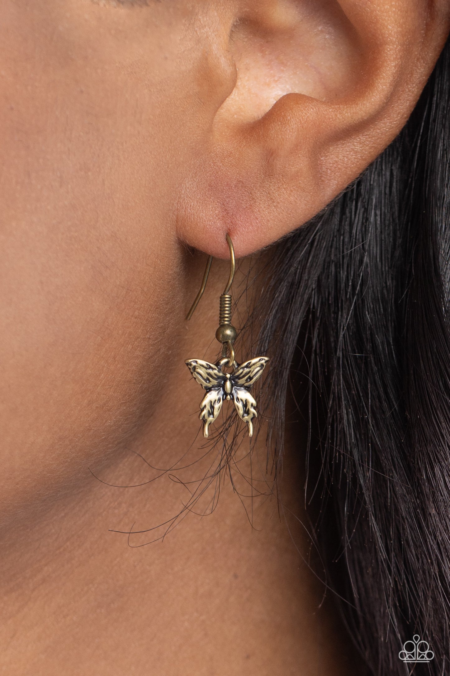 Adjustable Acclaim - Brass Butterfly Adjustable Pendant/Brass Popcorn Chain Paparazzi Necklace & matching earrings