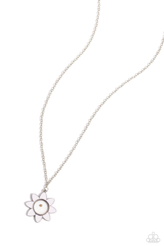 Petals of Inspiration - White Flower/Mustard Seed Pendant Paparazzi Necklace & matching earrings