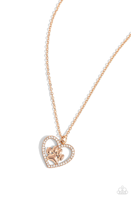 PET in Motion - Rose Gold Heart/Paw Print Pendant Paparazzi Necklace & matching earrings