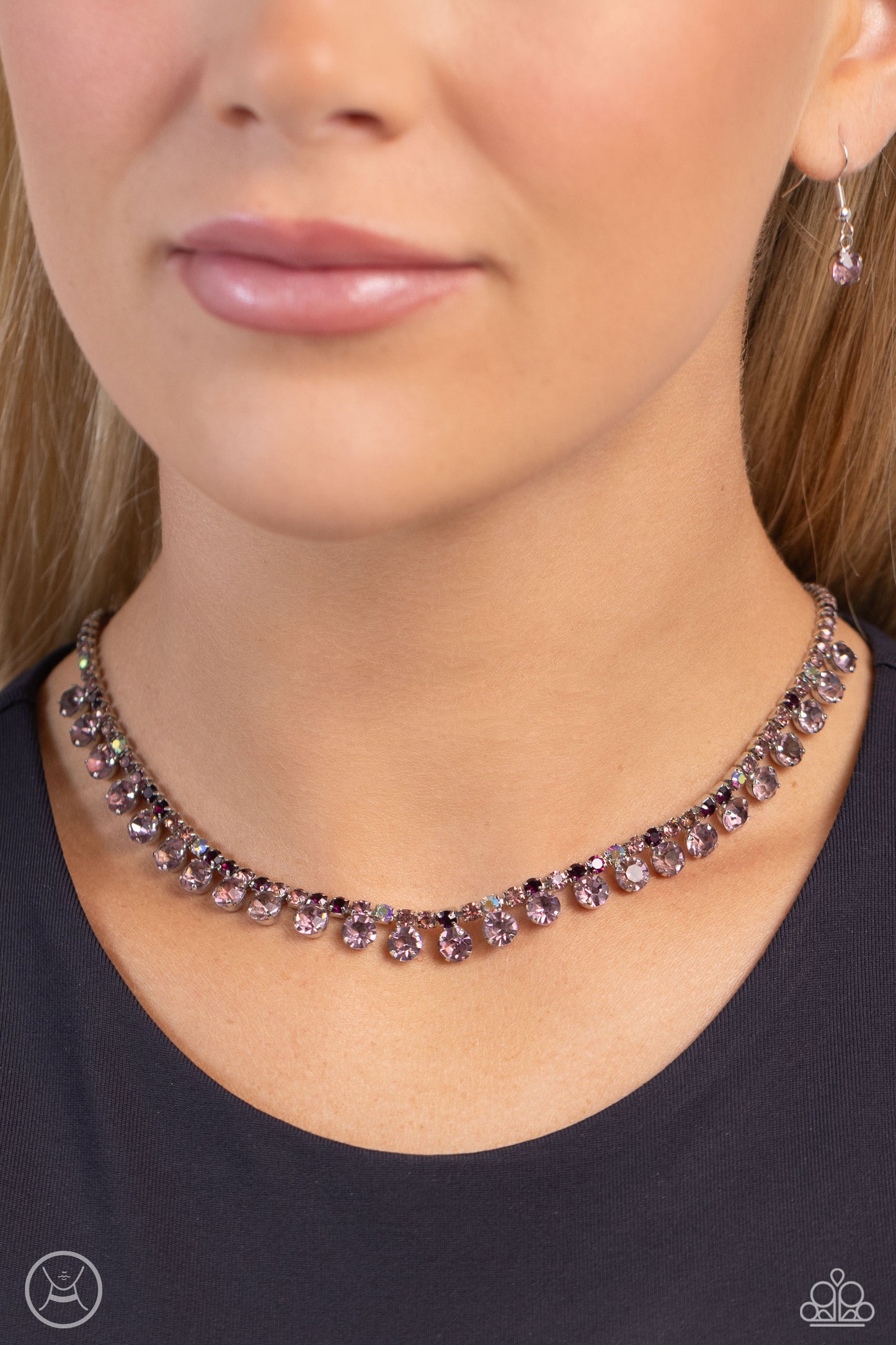 Ritzy Rhinestones - Purple & Purple Iridescent Rhinestone Paparazzi Choker Necklace & matching earrings