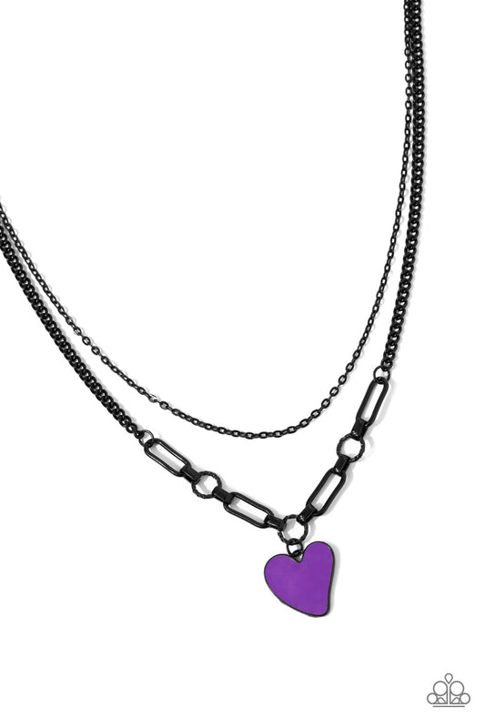 Carefree Confidence - Purple Abstract Heart Pendant/Black Chain Paparazzi Necklace & matching earrings