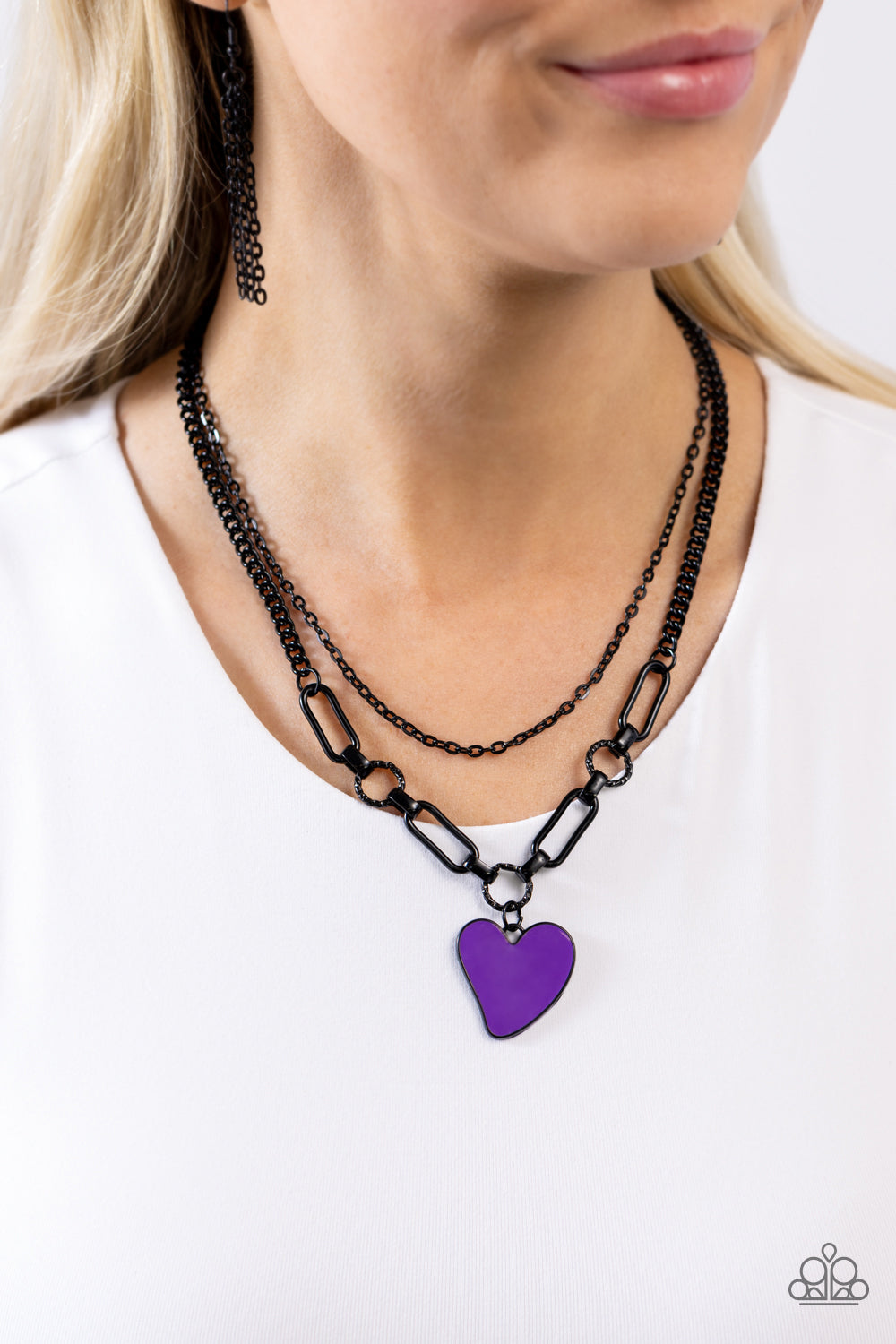 Carefree Confidence - Purple Abstract Heart Pendant/Black Chain Paparazzi Necklace & matching earrings