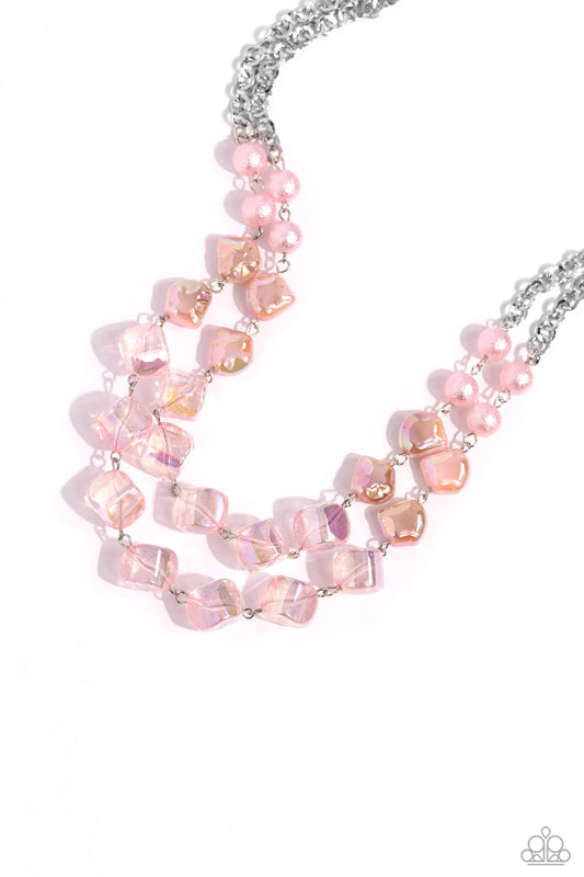Eclectic Embellishment - Pink Pearls/Iridescent Beaded Paparazzi Necklace & matching earrings