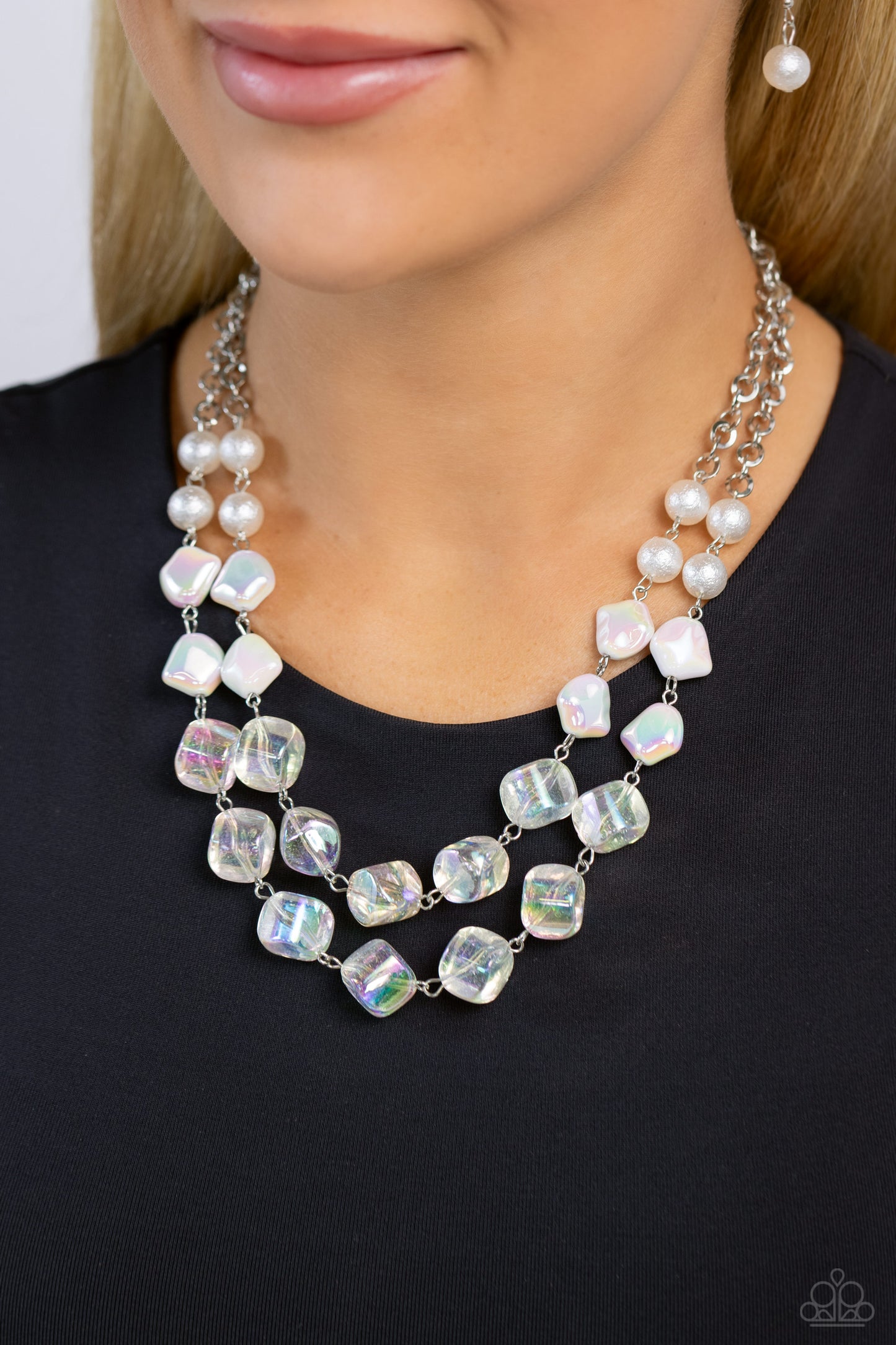 Eclectic Embellishment - White Pearls/Iridescent Beaded Paparazzi Necklace & matching earrings