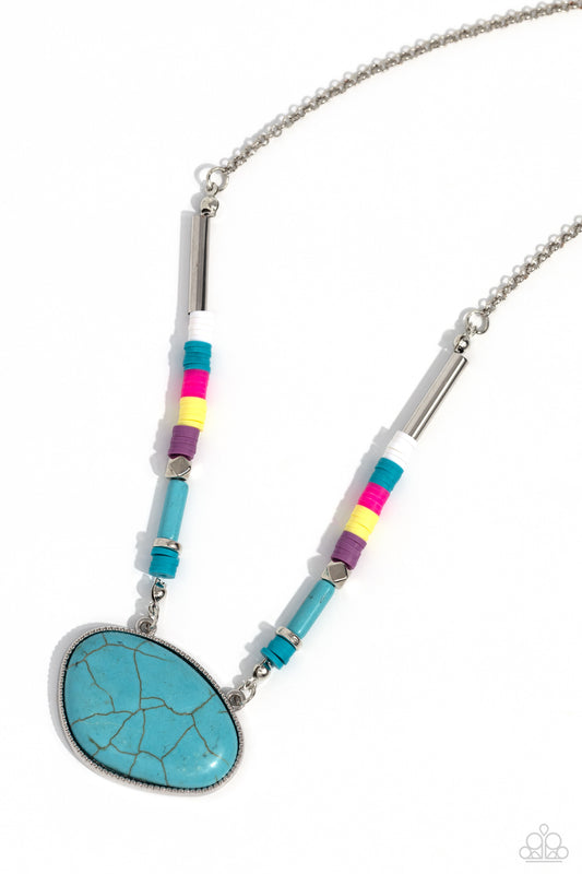 Seize the Sahara - Multi Colored Clay Discs/Turquoise Stone Pendant Paparazzi Necklace & matching earrings