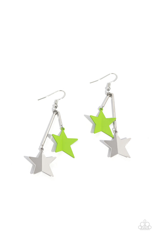 Stellar STAGGER - Green & Silver Stars Paparazzi Earrings