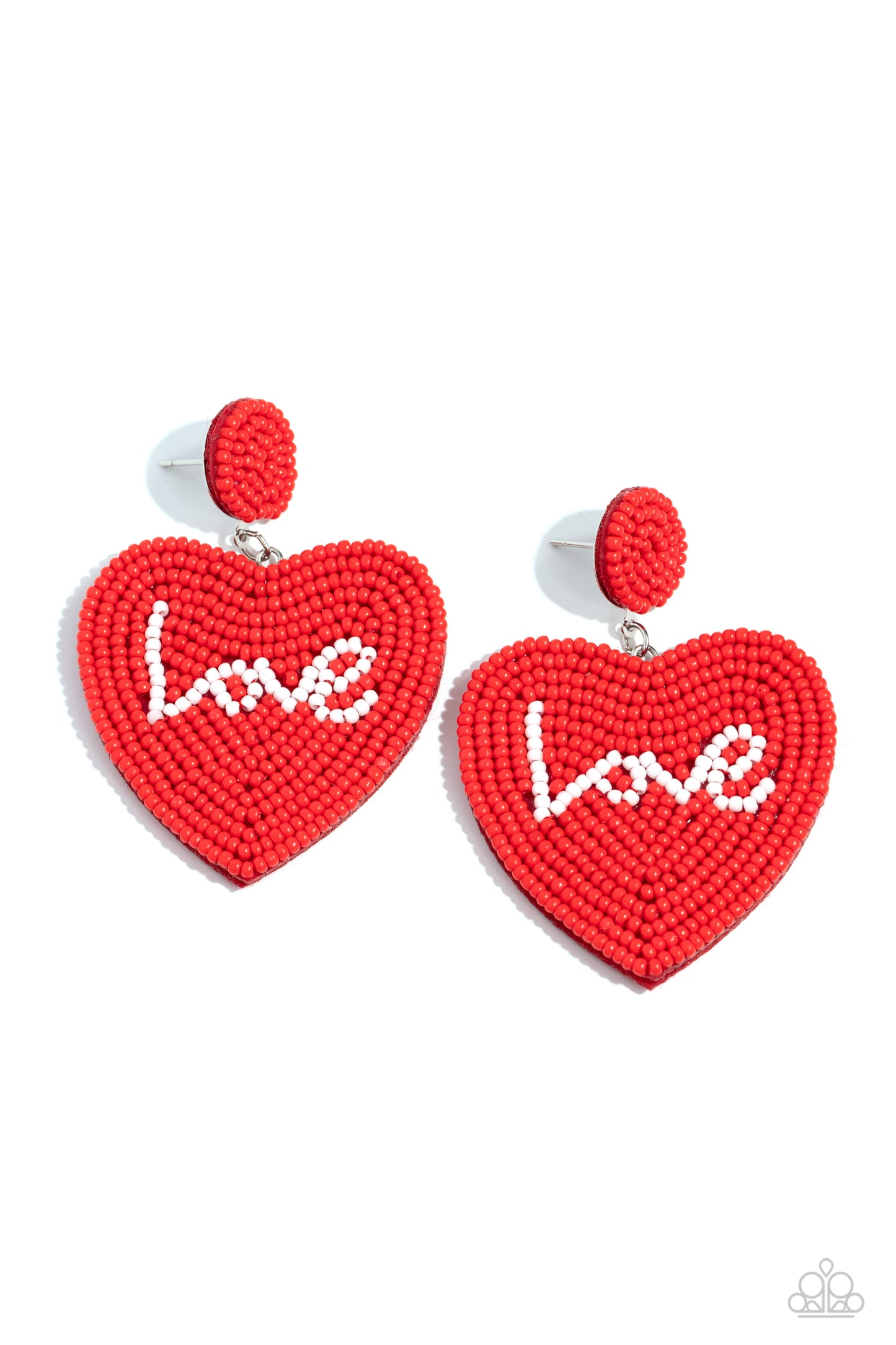 Sweet Seeds - Red Seed Bead Heart & White Seed Bead "Love" Paparazzi Earrings