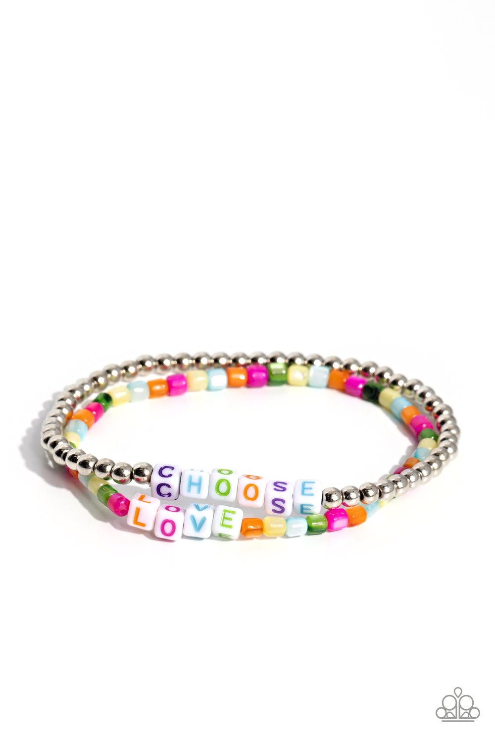 Chasing Love - Multi Colored Beads/Multi Colored Letter Cubes Paparazzi Set of 2 Stretch Bracelets
