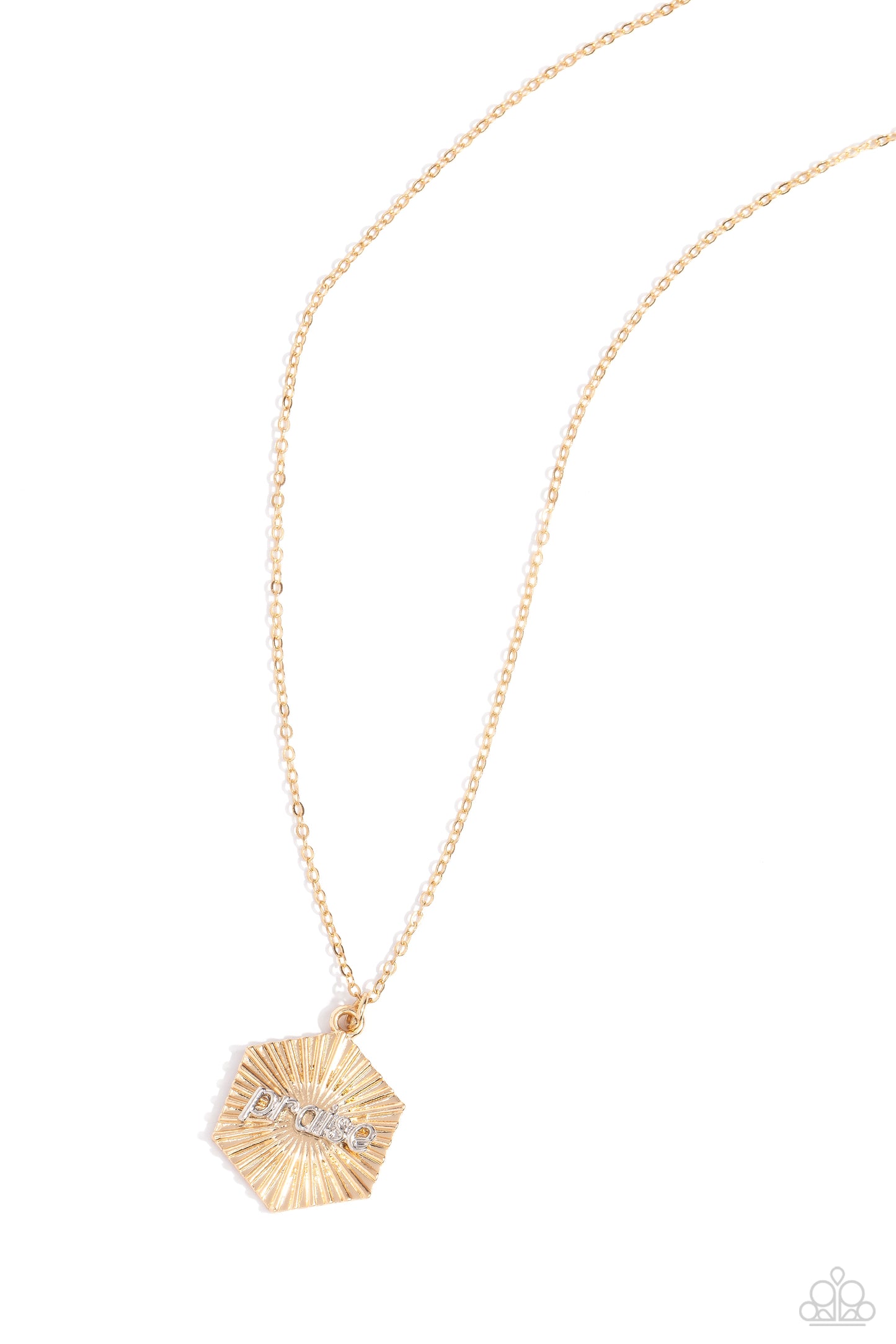 Turn of PRAISE - Gold Hexagon/Silver "praise" Pendant Paparazzi Necklace & matching earrings