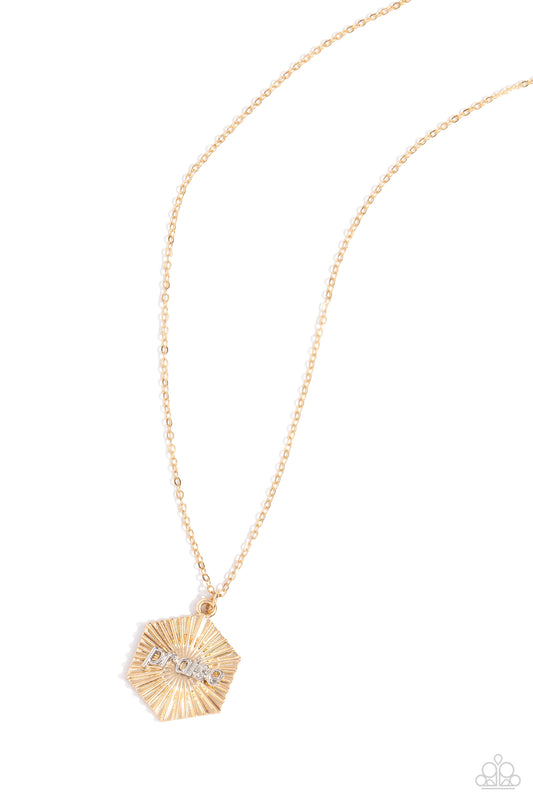 Turn of PRAISE - Gold Hexagon/Silver "praise" Pendant Paparazzi Necklace & matching earrings